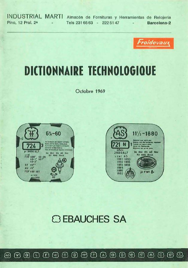 Diccionario Tecnológico Octubre de 1969 Ebauches